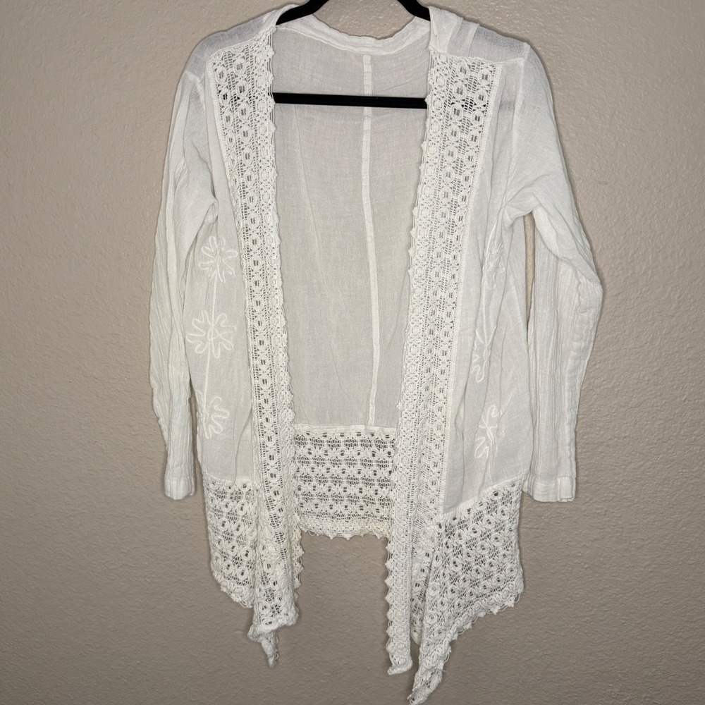 Boho Festival Cotton Gauze Crochet Embroidered Cardigan Cottage Fairy Romantic